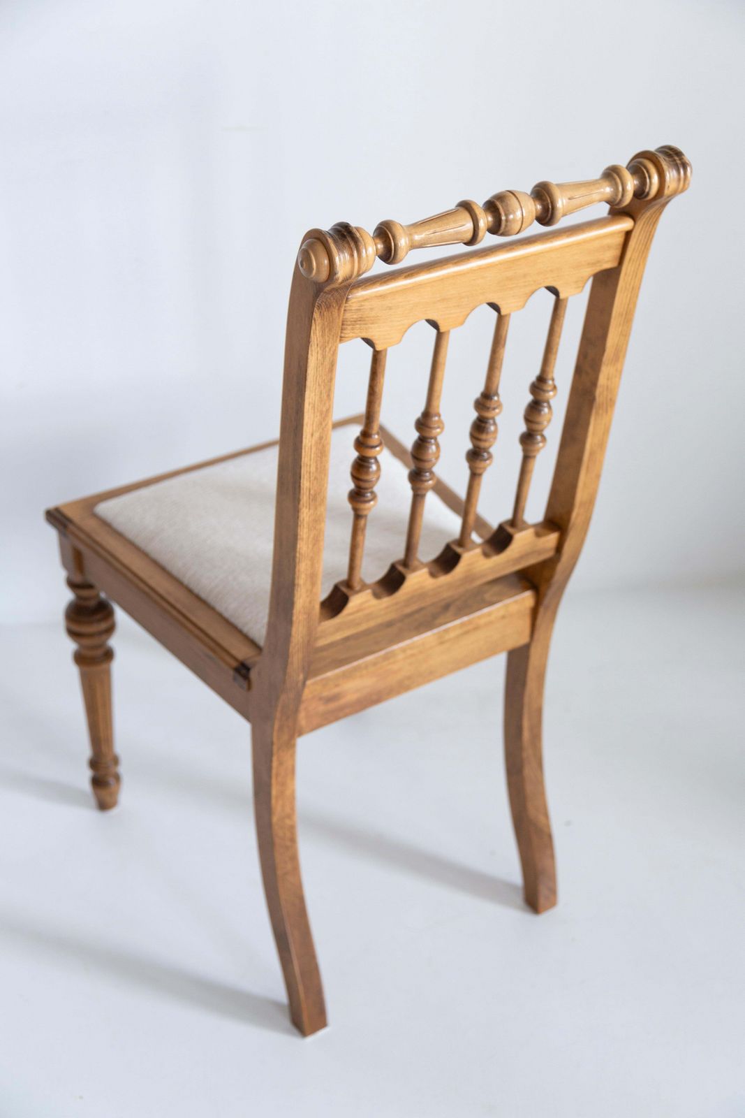 Furniture Set Of Six Mid Century Unique Chairs, White Chenille, Oak Wood, Europe, 1960s photo