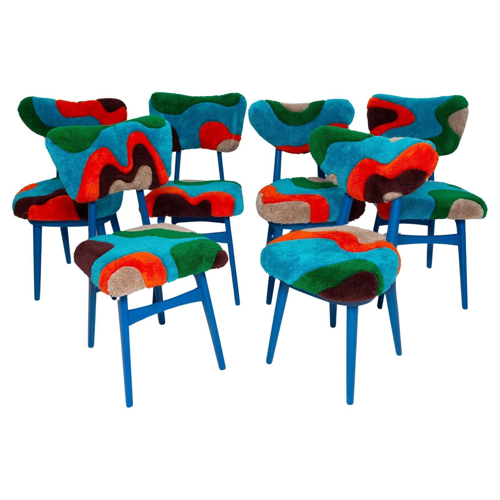 Set Of Six Midcentury Butterfly & Heart Chairs, Hand Tufting Wool, Europe, 1960s