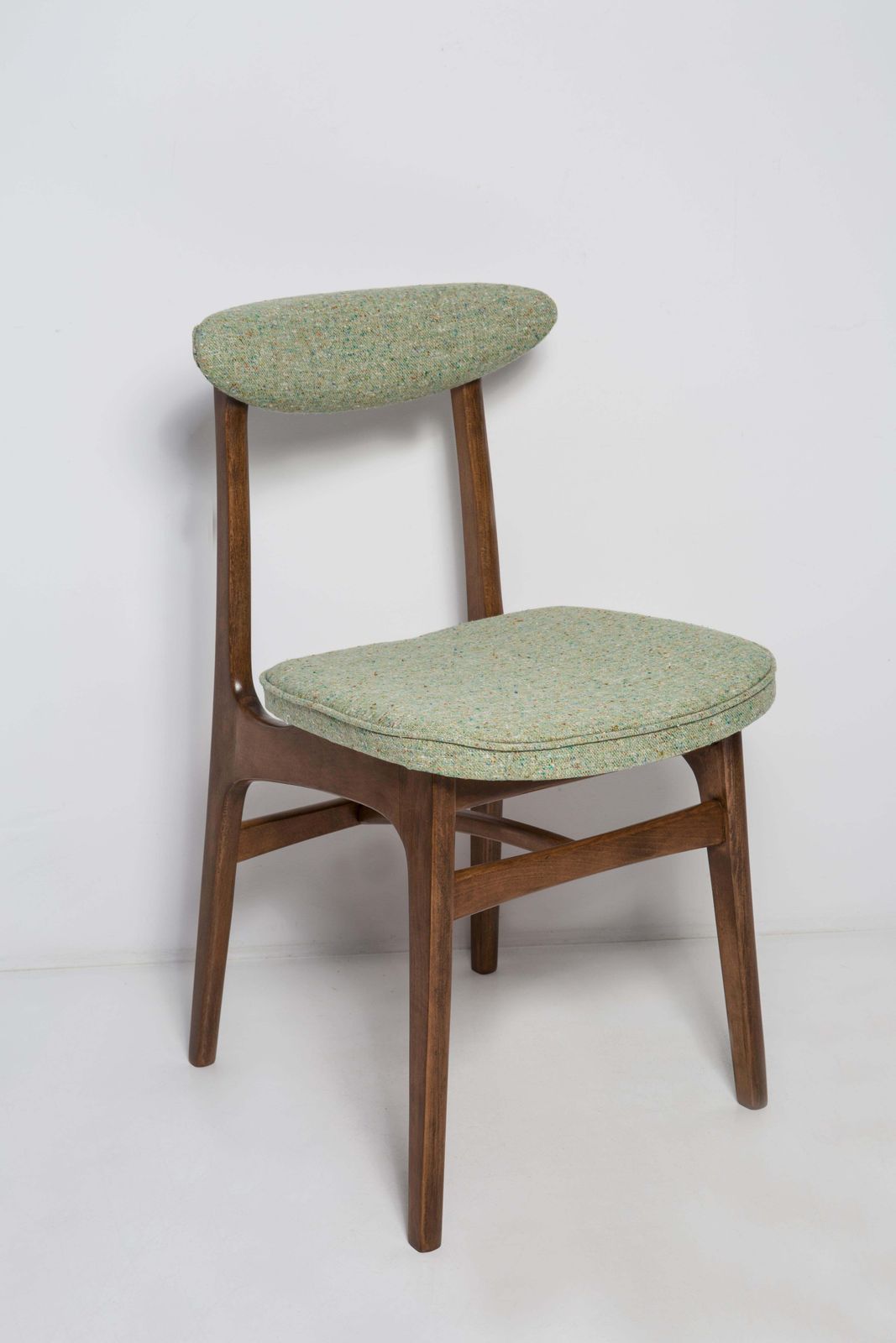 Twelve Mid Century Green Wool Chairs, Walnut Wood, Rajmund Halas, Poland, 1960s photo furniture