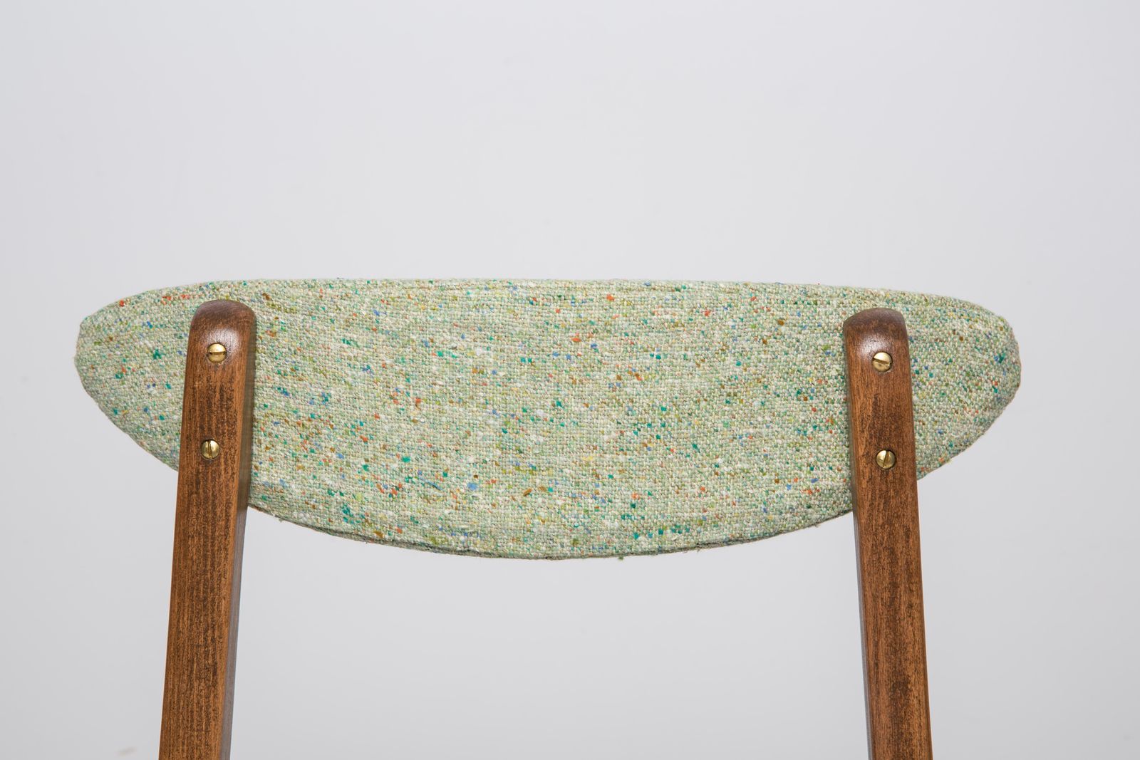 Twelve Mid Century Green Wool Chairs, Walnut Wood, Rajmund Halas, Poland, 1960s photo vintage