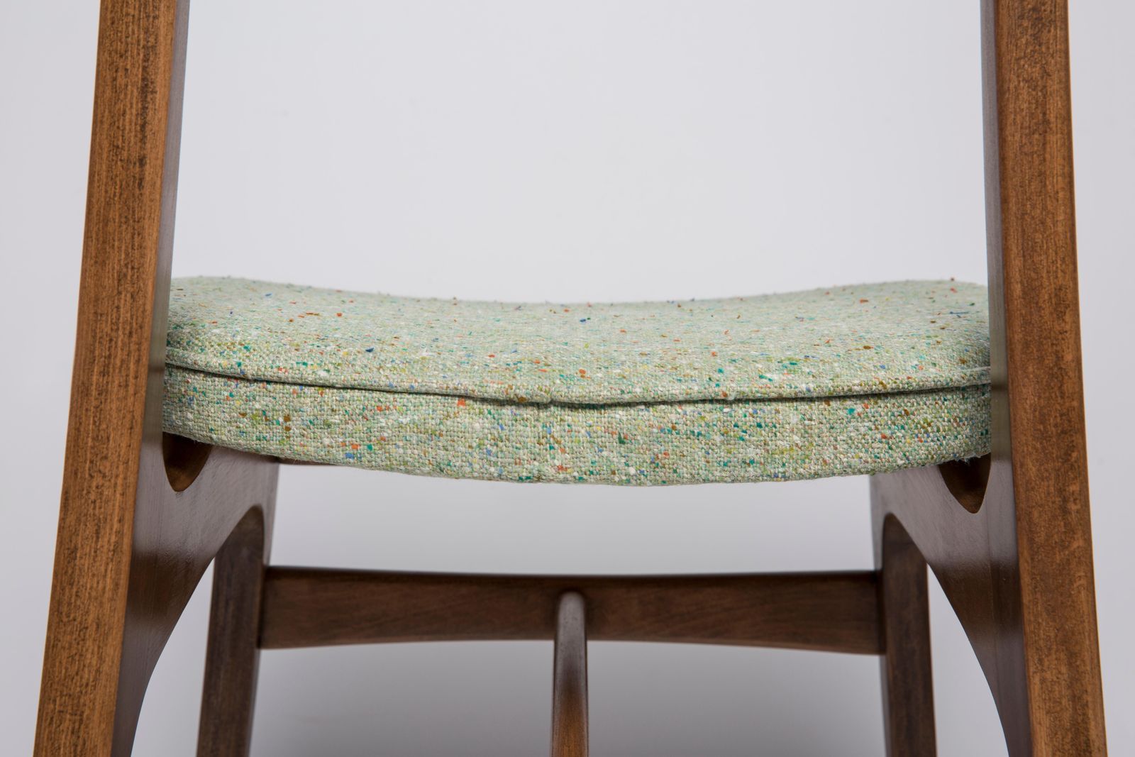 photo furniture Twelve Mid Century Green Wool Chairs, Walnut Wood, Rajmund Halas, Poland, 1960s