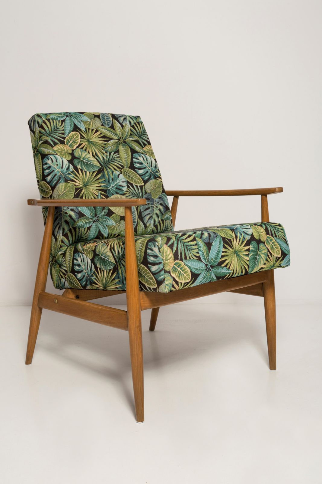 Mid Century Green Leaves Jacquard Dante Armchair, H. Lis, 1960s photo vinterior