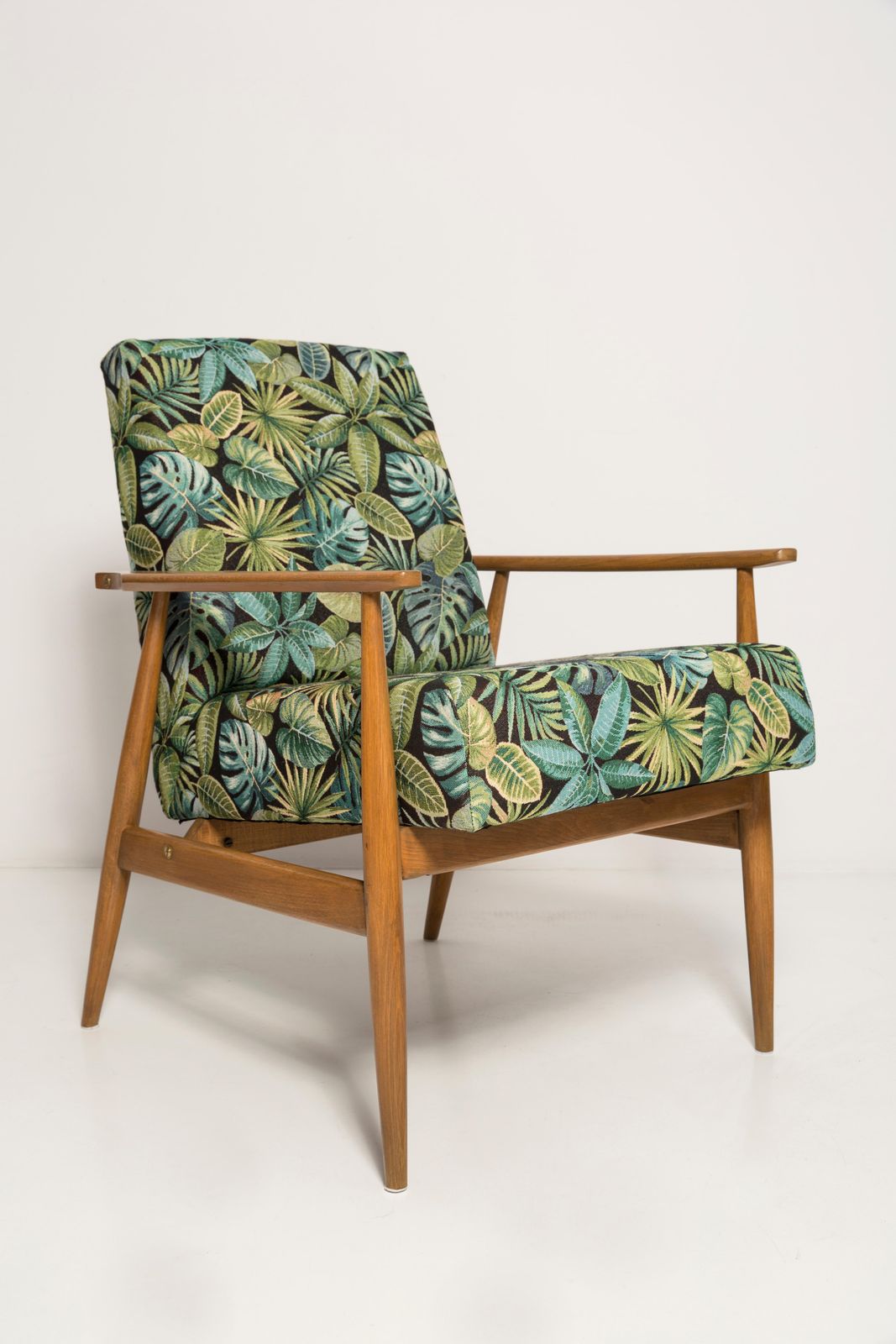 Mid Century Green Leaves Jacquard Dante Armchair, H. Lis, 1960s photo buy