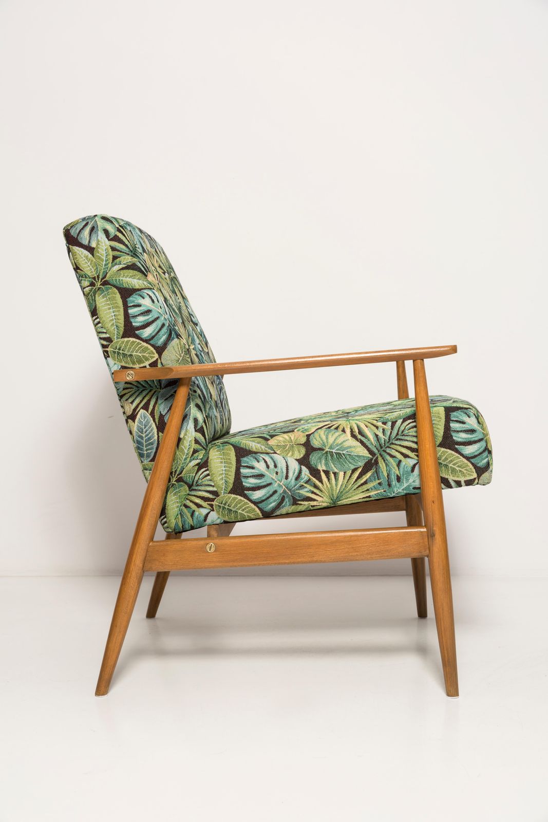 Furniture Mid Century Green Leaves Jacquard Dante Armchair, H. Lis, 1960s photo