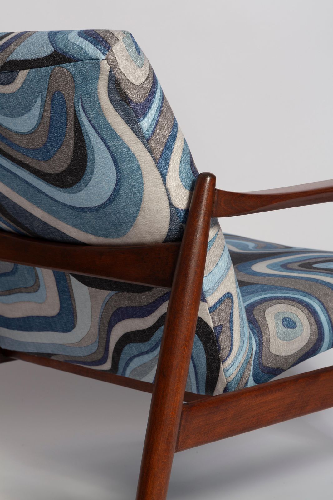 Mid Century Blue Linen Gfm 64 Armchair, Edmund Homa, Europe, 1960s photo 1191.0