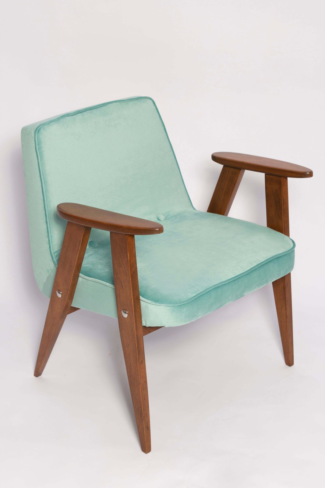 Mid Century 366 Armchair, Mint Green Velvet, By Jozef Chierowski, Europe, 1960s photo Furniture