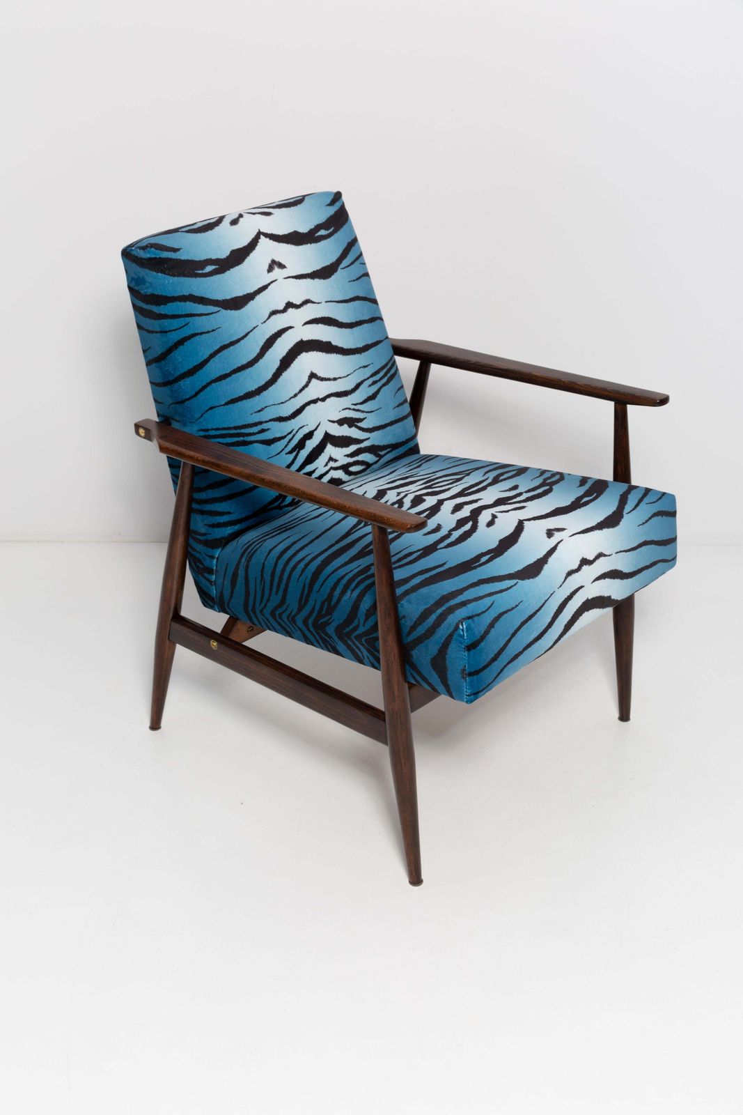 Mid Century Blue Zebra Print Velvet Dante Armchair, H. Lis, 1960s photo for sale