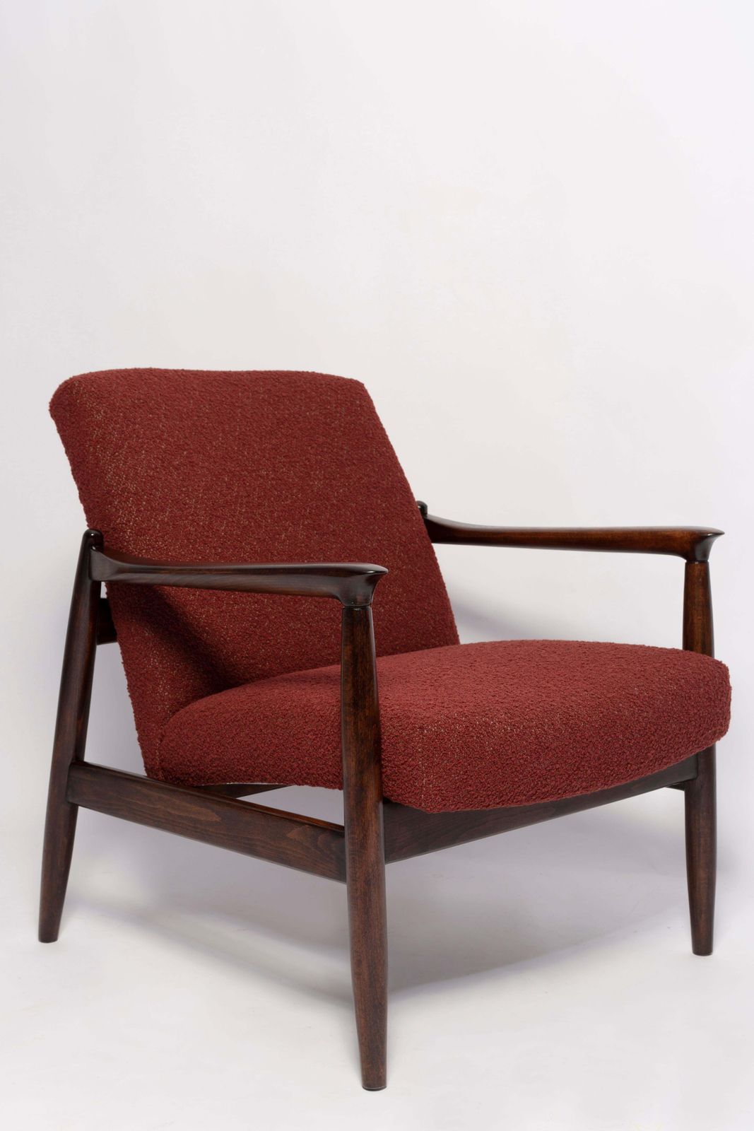 Mid Century Bordeauxrode Bouclé Gfm 64 Fauteuil, Edmund Homa, Europa, Jaren 1960 photo furniture