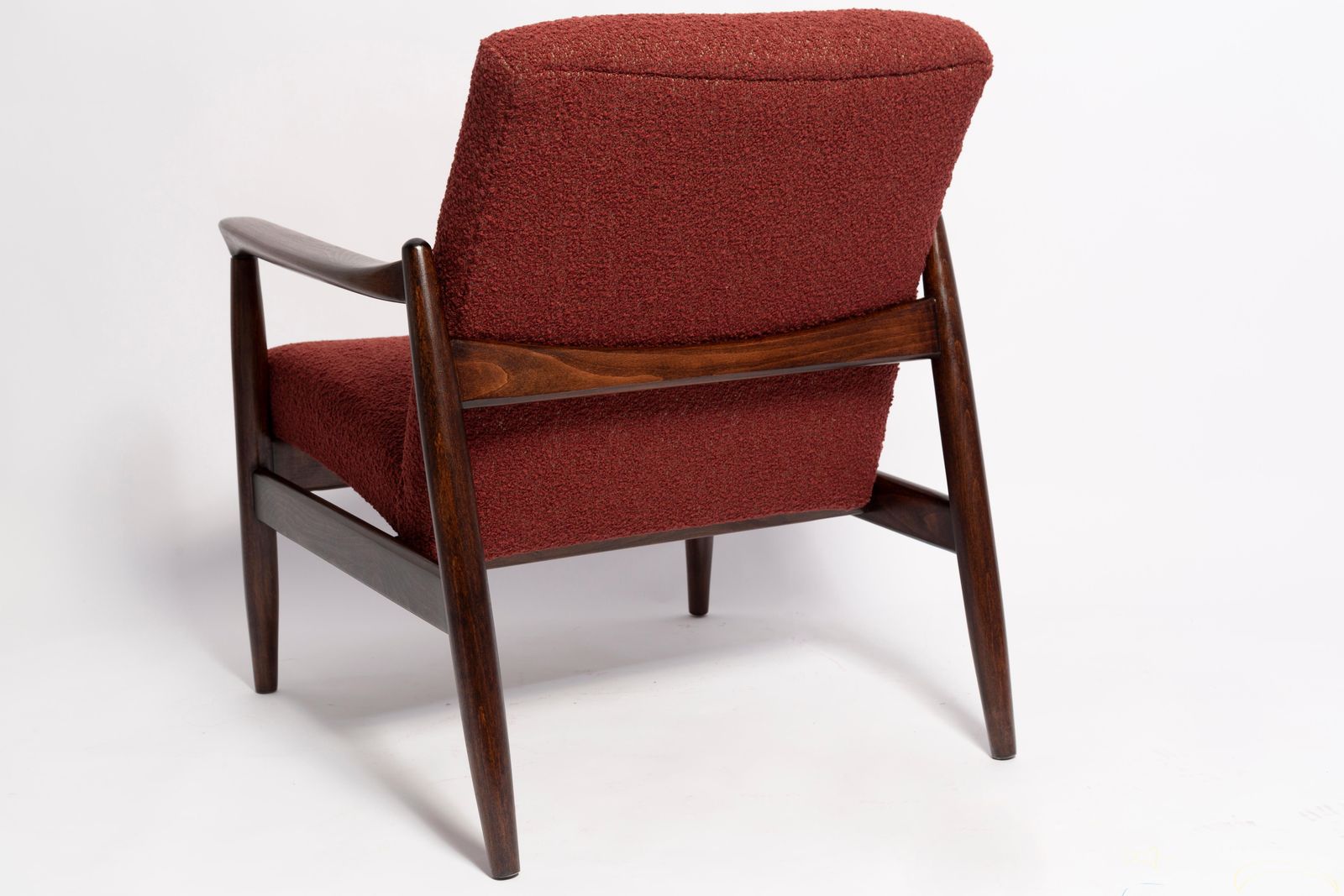 Furniture Mid Century Burgundy Wine Boucle Gfm 64 Armchair, Edmund Homa, Europe, 1960s photo