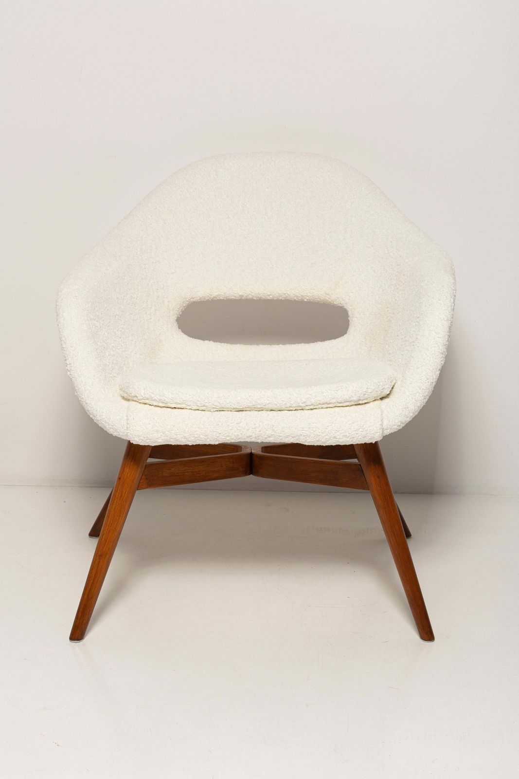 Mid Century White Boucle Shell Chair, Miroslav Navratil, Czechoslovakia, 1960s photo buy