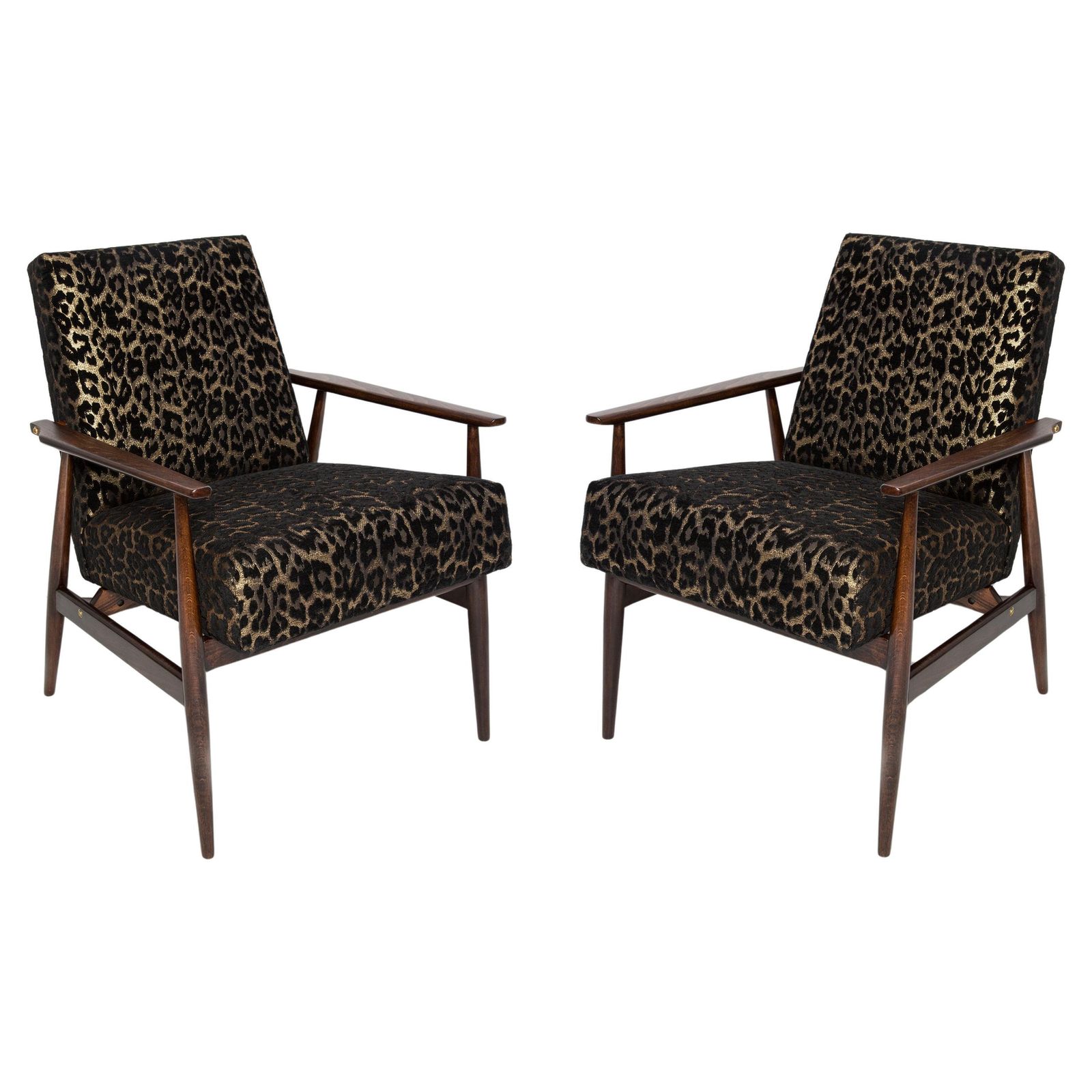 Pair Of Mid Century Leopard Print Velvet Dante Armchairs, H. Lis, Europe, 1960s