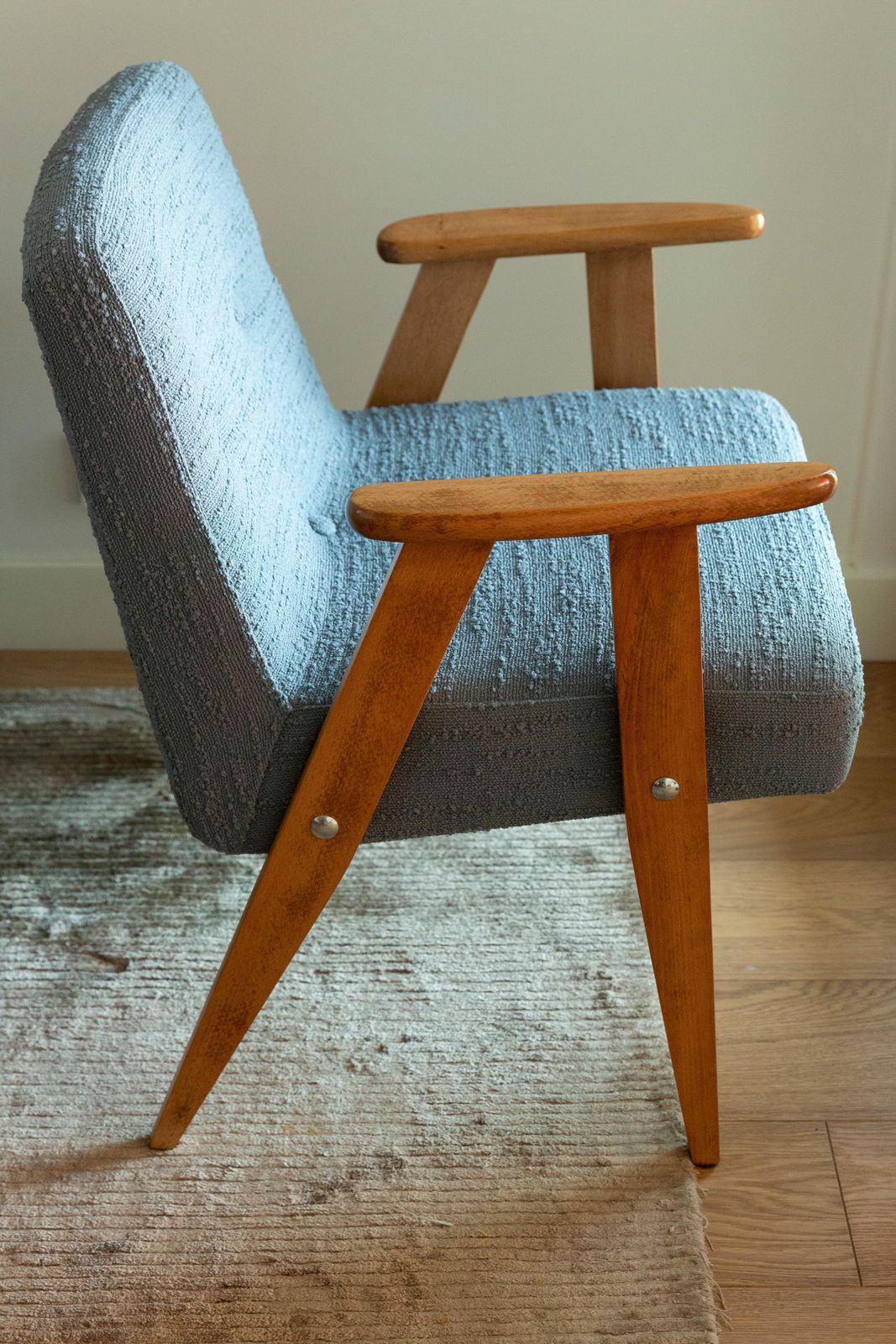 Pair Of Midcentury 366 Club Armchairs In Gray Blue Boucle, Europe, 1960s photo buy