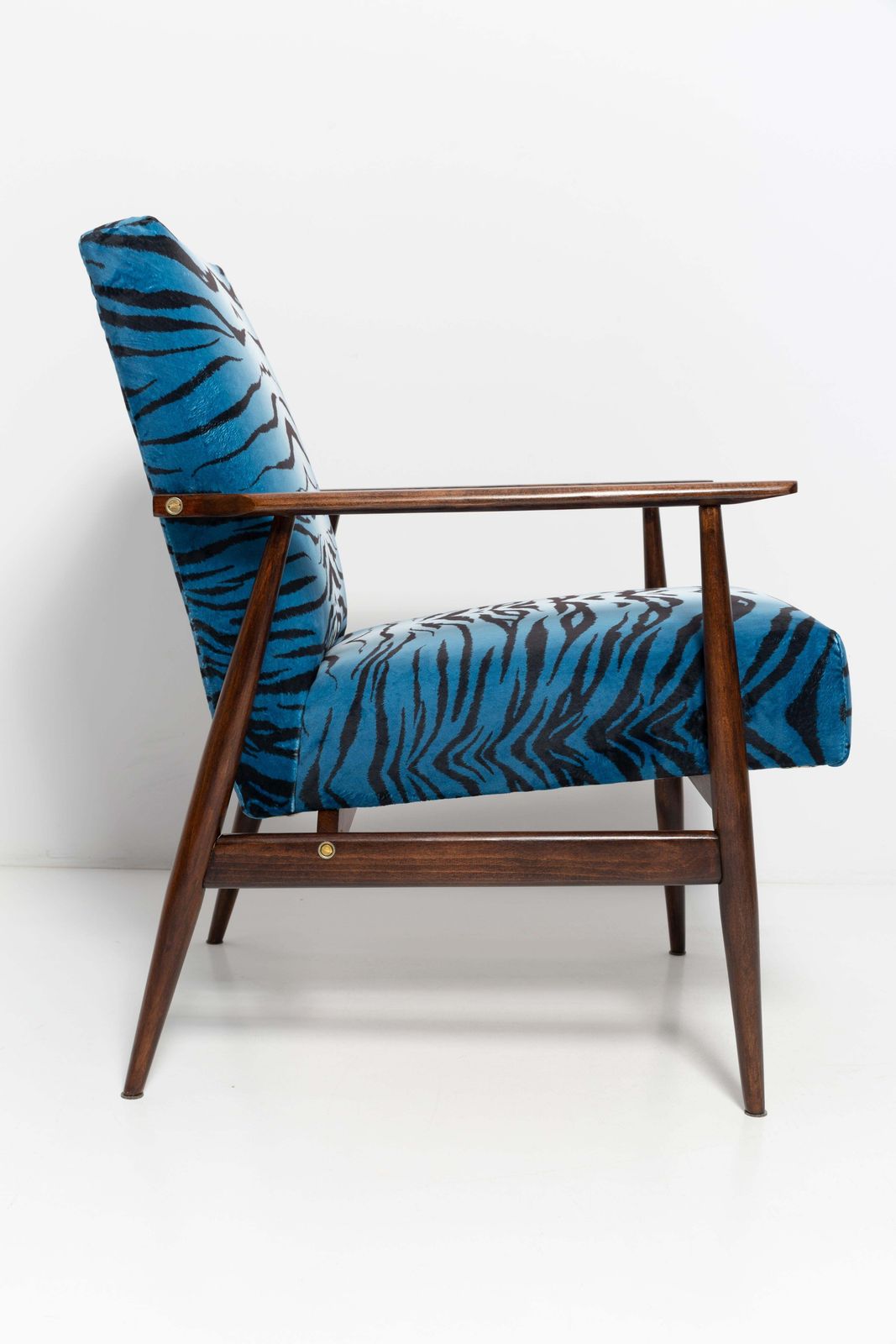 Set Of Two Midcentury Blue Zebra Print Velvet Dante Armchairs, H. Lis, 1960s photo buy