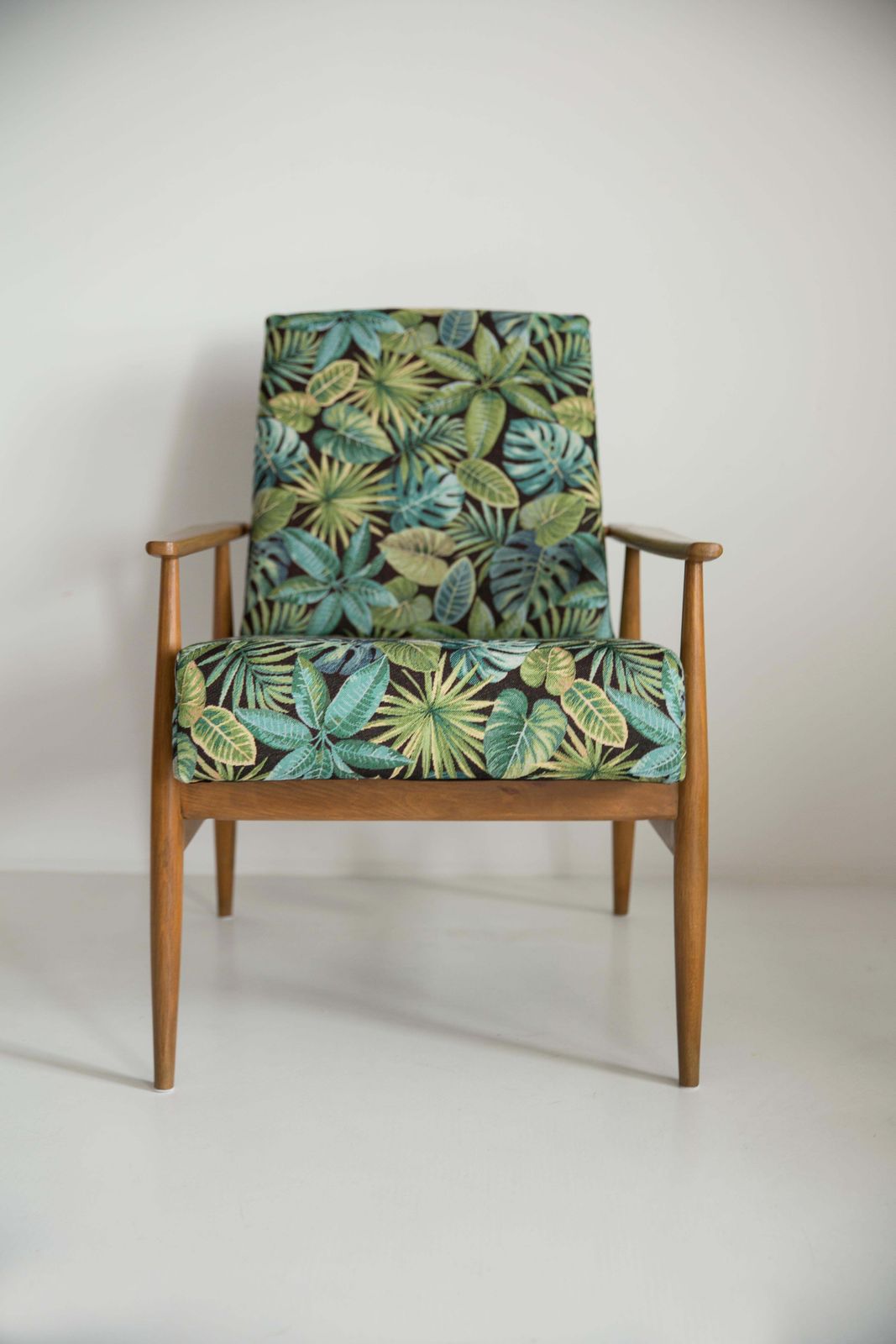 Pair Of Mid Century Green Leaves Jacquard Dante Armchairs, H. Lis, 1960s photo Furniture