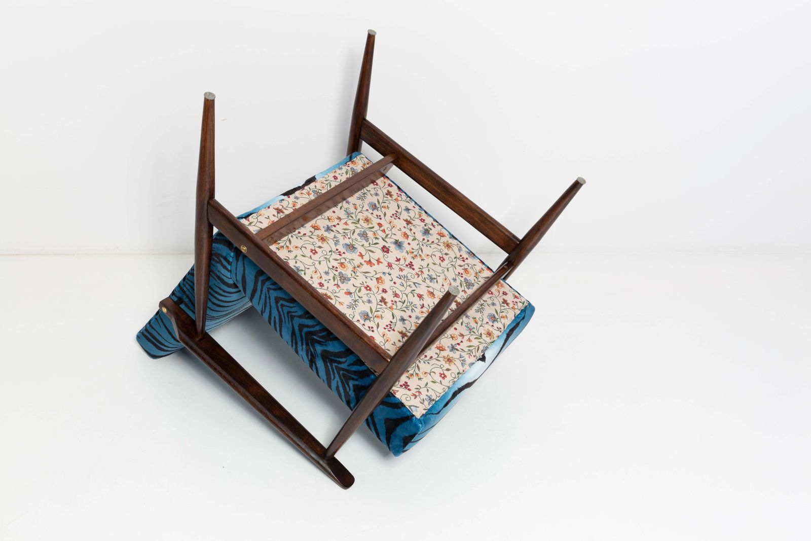 photo for sale Set Of Two Midcentury Blue Zebra Print Velvet Dante Armchairs, H. Lis, 1960s