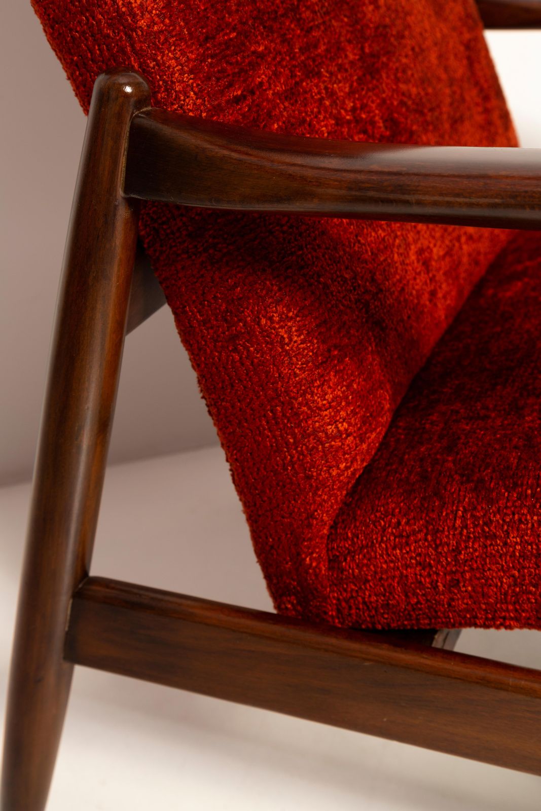 Two Mid Century Burgundy Wine Armchairs Gfm 64 High, Edmund Homa, Europe, 1960s photo vinterior