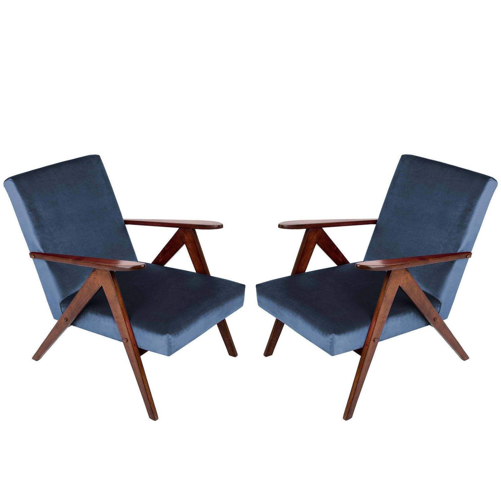 Pair Of Mid Century Modern Navy Blue Armchairs, 1960s
