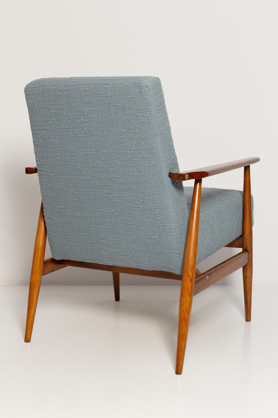 photo for sale Set Of Two Mid Century Gray Blue Boucle Dante Armchairs, H. Lis, 1960s