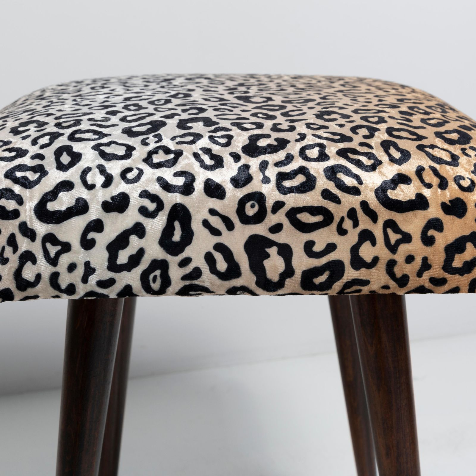 Pair Of 20th Century Leopard Velvet Vintage Stools, Europe, 1960s photo vintage