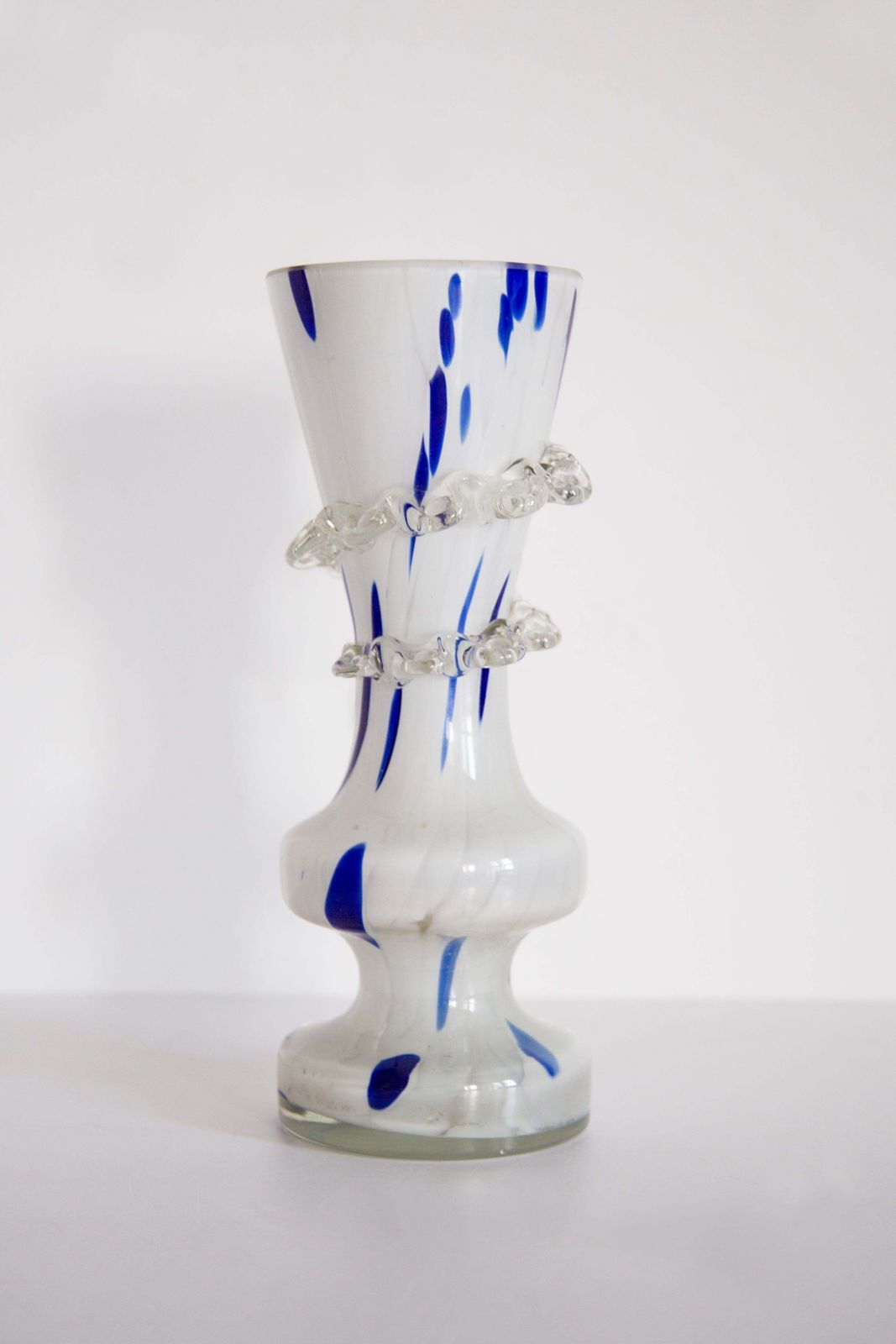 Mid Century Vintage Artistic Glass White And Blue Vase, Europe, 1970s photo furniture