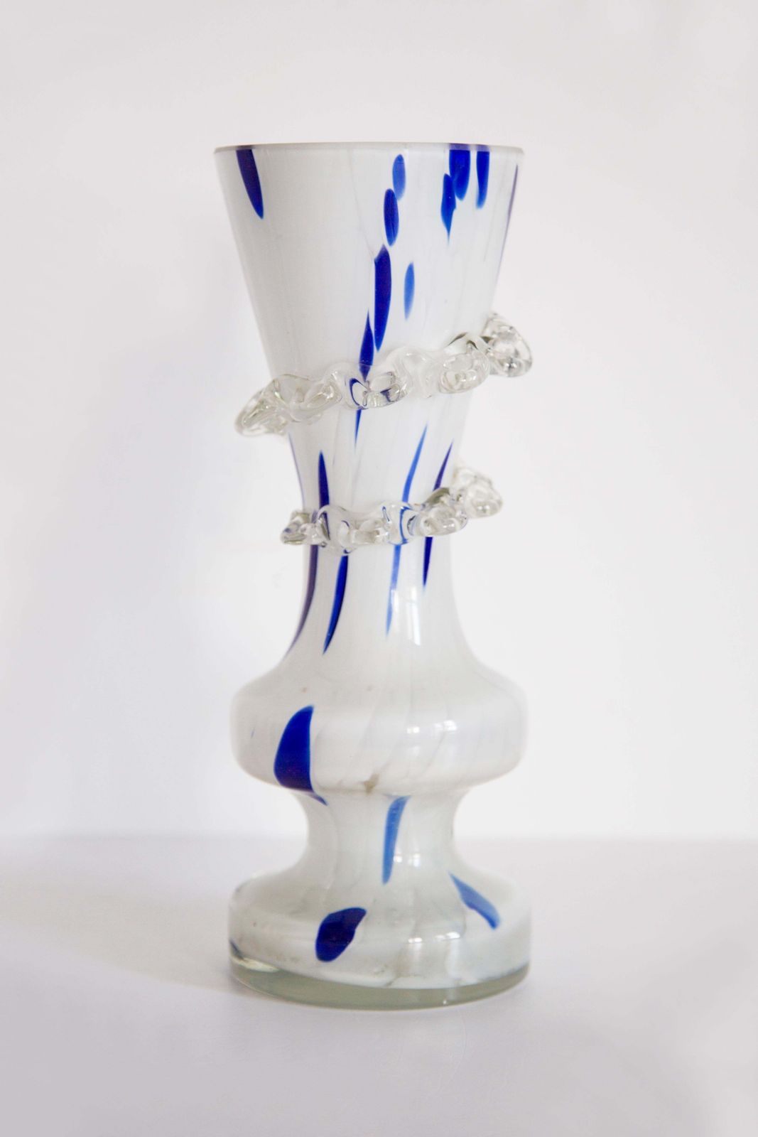Mid Century Vintage Artistic Glass White And Blue Vase, Europe, 1970s photo for sale