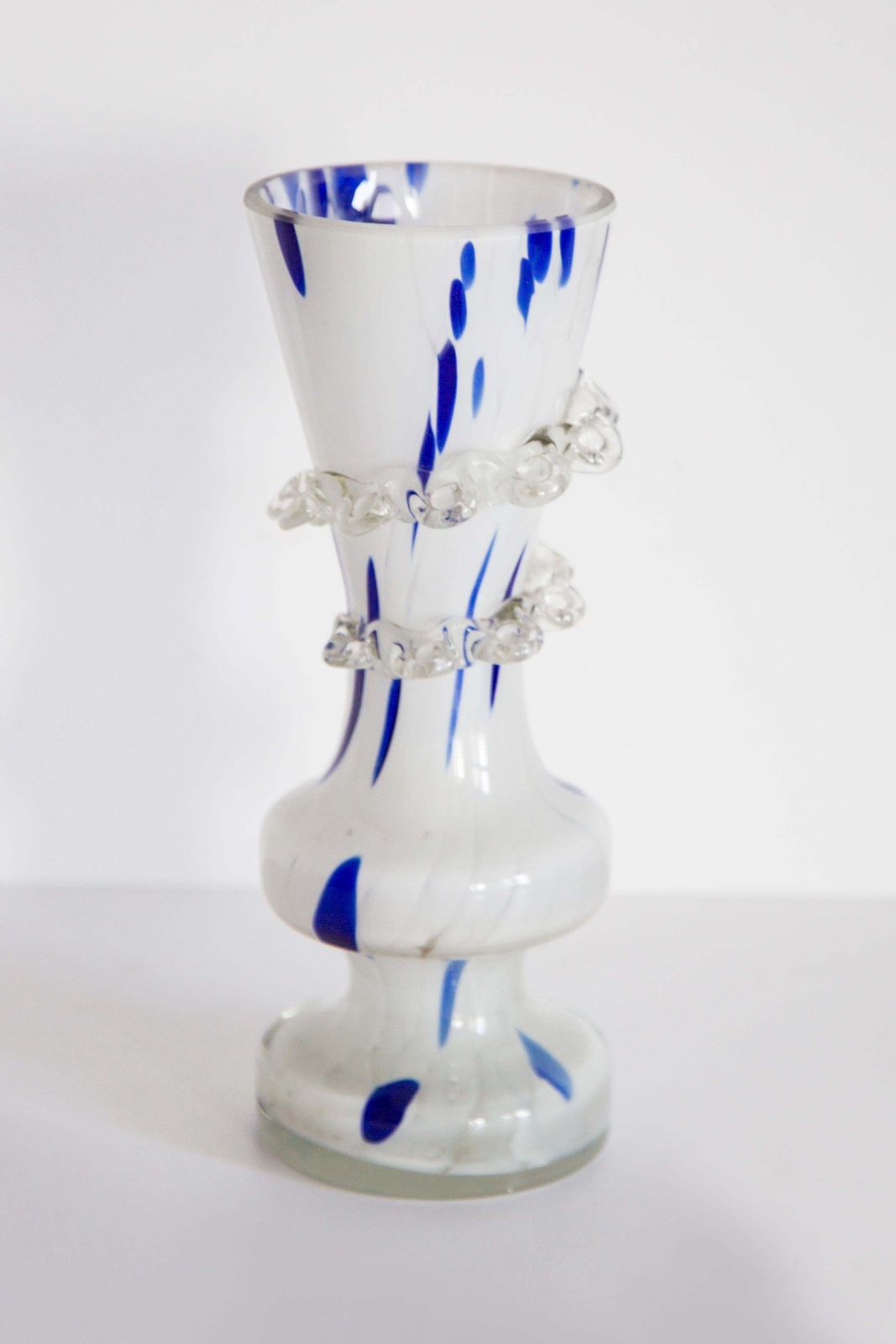 Mid Century Vintage Artistic Glass White And Blue Vase, Europe, 1970s photo Home Decor