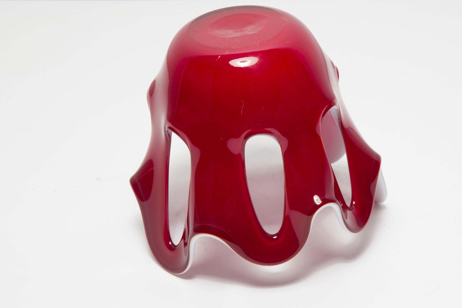 photo furniture Mid Century Vintage Red And White Artistic Glass Vase, Europe, 1970s