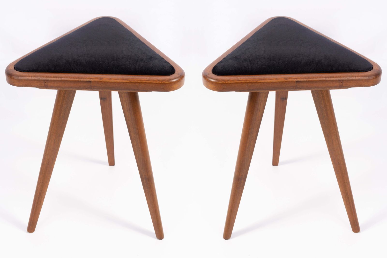 Set Of Two Black Velvet 20th Century Triangle Stools, Europe, 1960s photo furniture