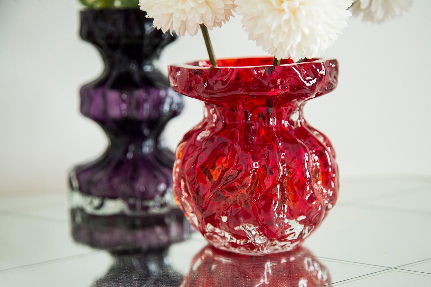 Mid Century Vintage Small Red Ingrid Glass Vase Rock Crystal, Germany, 1970s photo furniture