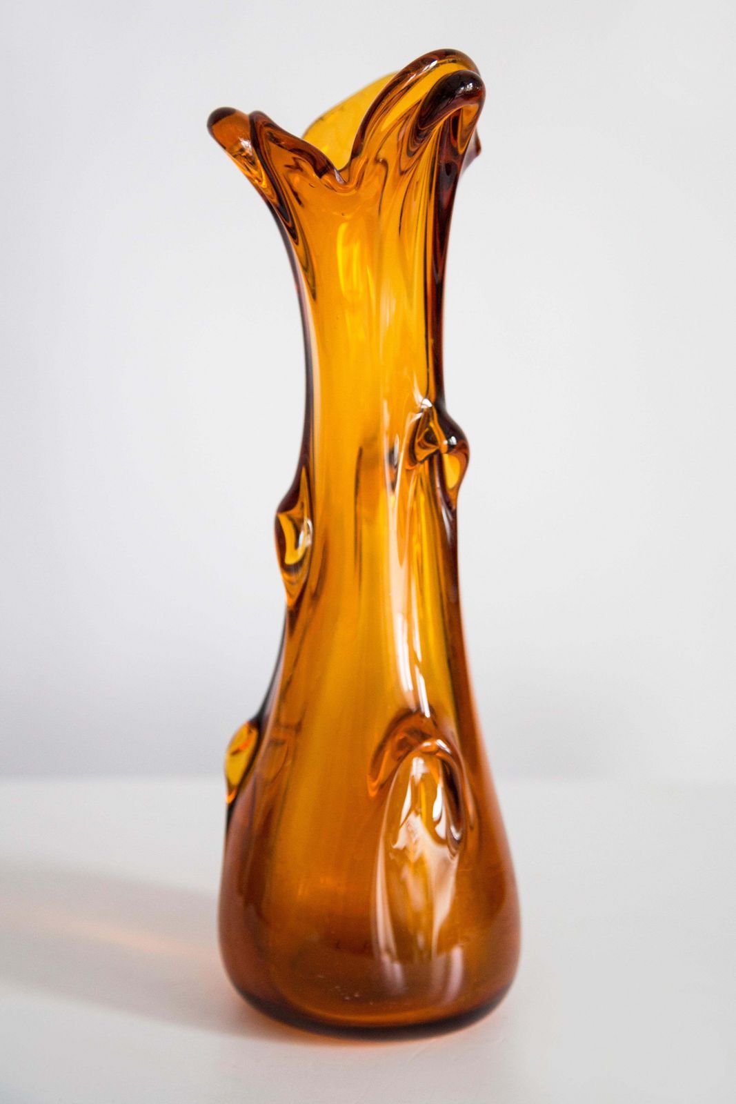 Mid Century Artistic Glass Yellow Vase, Tarnowiec, Sulczan, Europe, 1970s photo 112.0