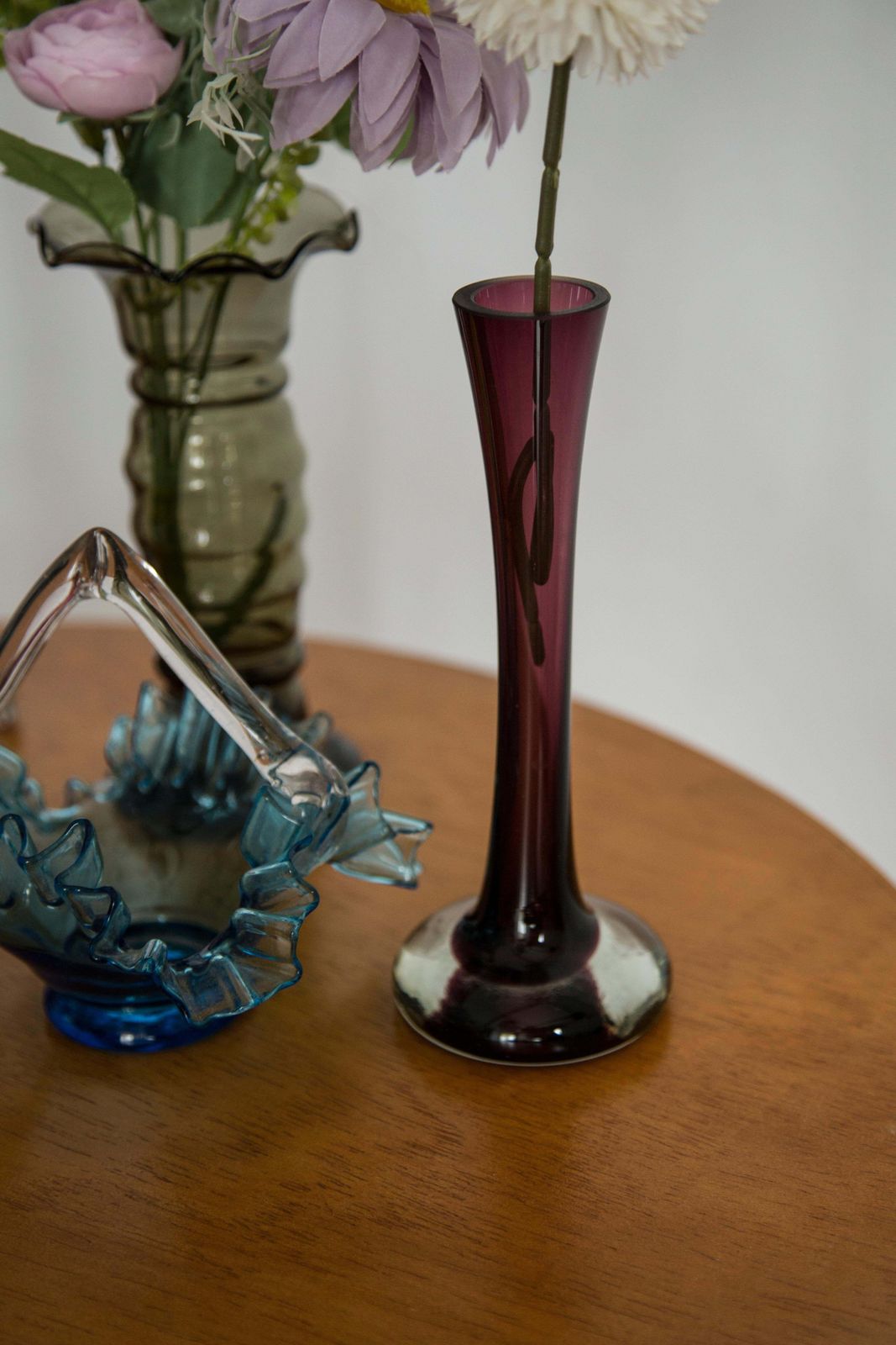 Mid Century Vintage Purple Small Slim Glass Vase, Europe, 1960s photo furniture