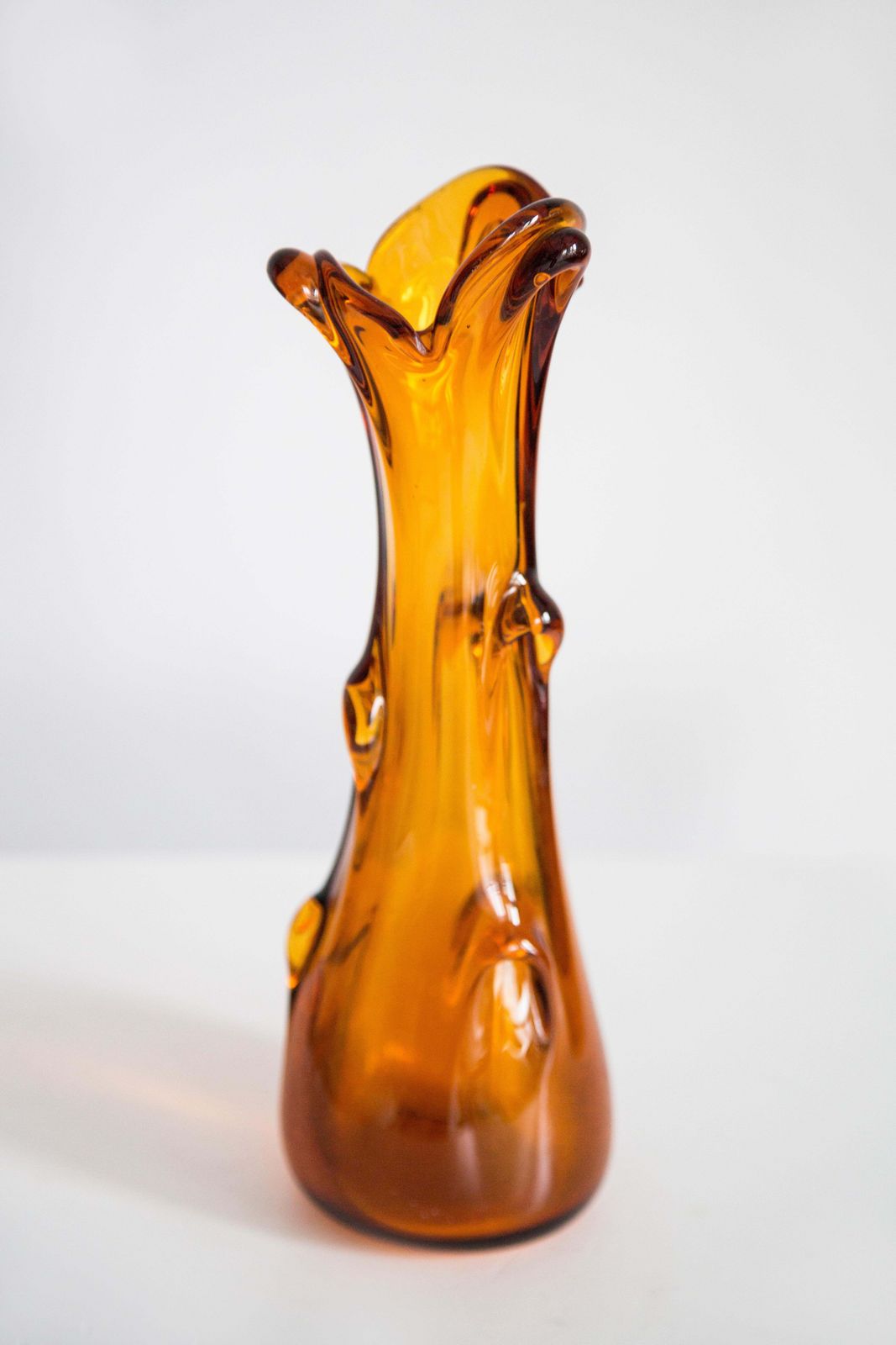 Mid Century Artistic Glass Yellow Vase, Tarnowiec, Sulczan, Europe, 1970s photo vinterior