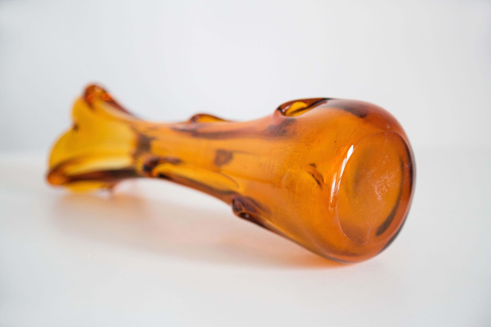 photo for sale Mid Century Artistic Glass Yellow Vase, Tarnowiec, Sulczan, Europe, 1970s