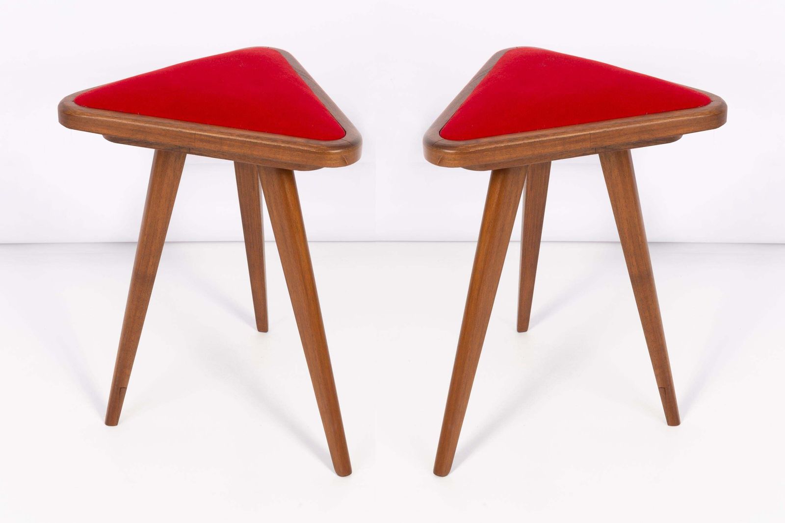 Set Of Two Red Velvet 20th Century Triangle Stools, Europe, 1960s photo furniture