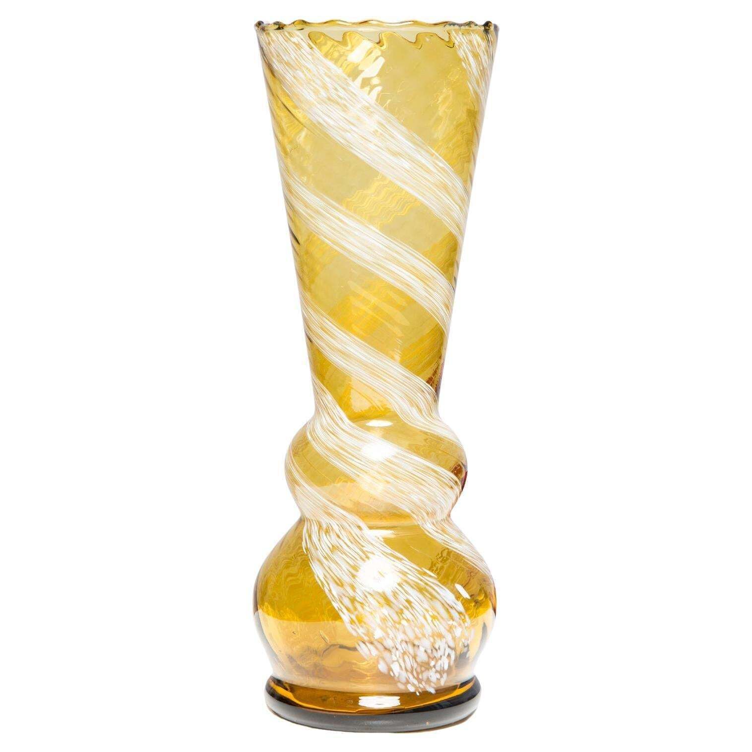 Mid Century Artistic Glass Yellow Vase, Tarnowiec, Sulczan, Europe, 1970s
