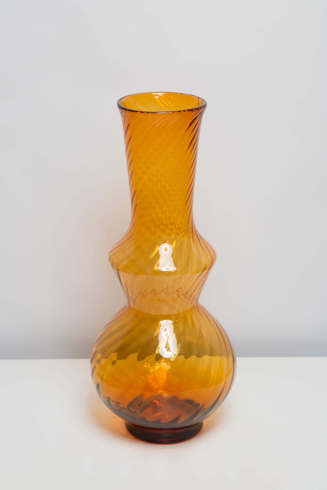 Mid Century Artistic Glass Yellow Vase, Tarnowiec, Sulczan, Europe, 1970s photo Home Decor