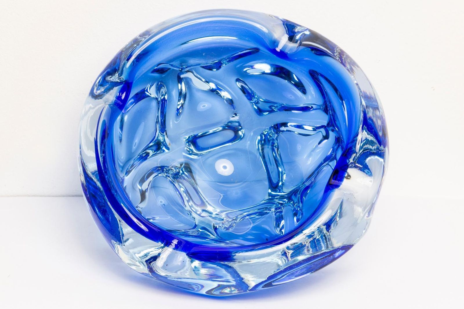 photo for sale Mid Century Blue Artistic Glass Bowl Ashtray, Italy, 1970s
