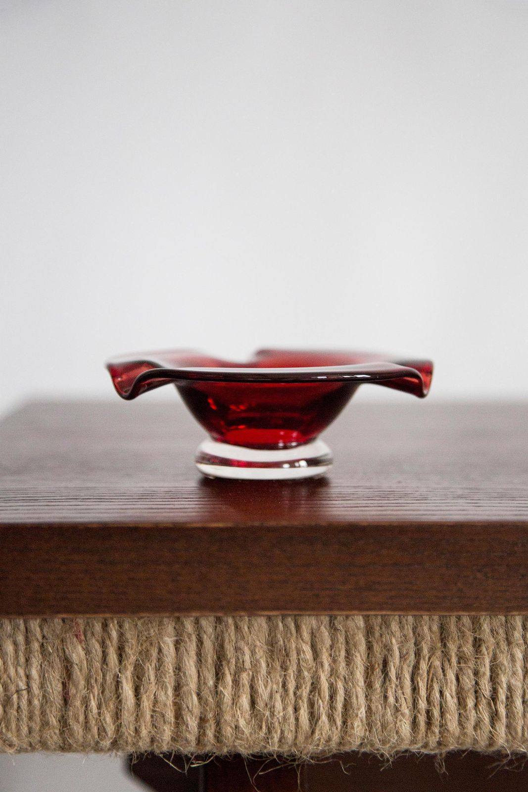 Mid Century Red Glass Ashtray Bowl, Italy, 1970s photo furniture
