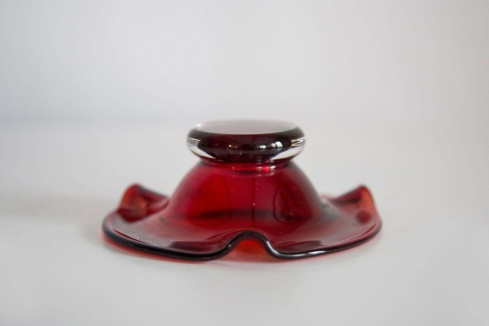 Mid Century Red Glass Ashtray Bowl, Italy, 1970s photo vintage