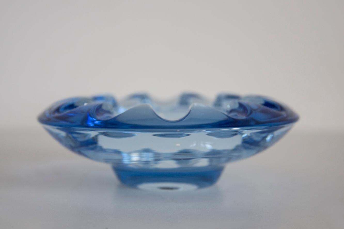 Midcentury Rosice Blue Glass Bowl Ashtray Element, Czech Republic, 1970s photo vinterior