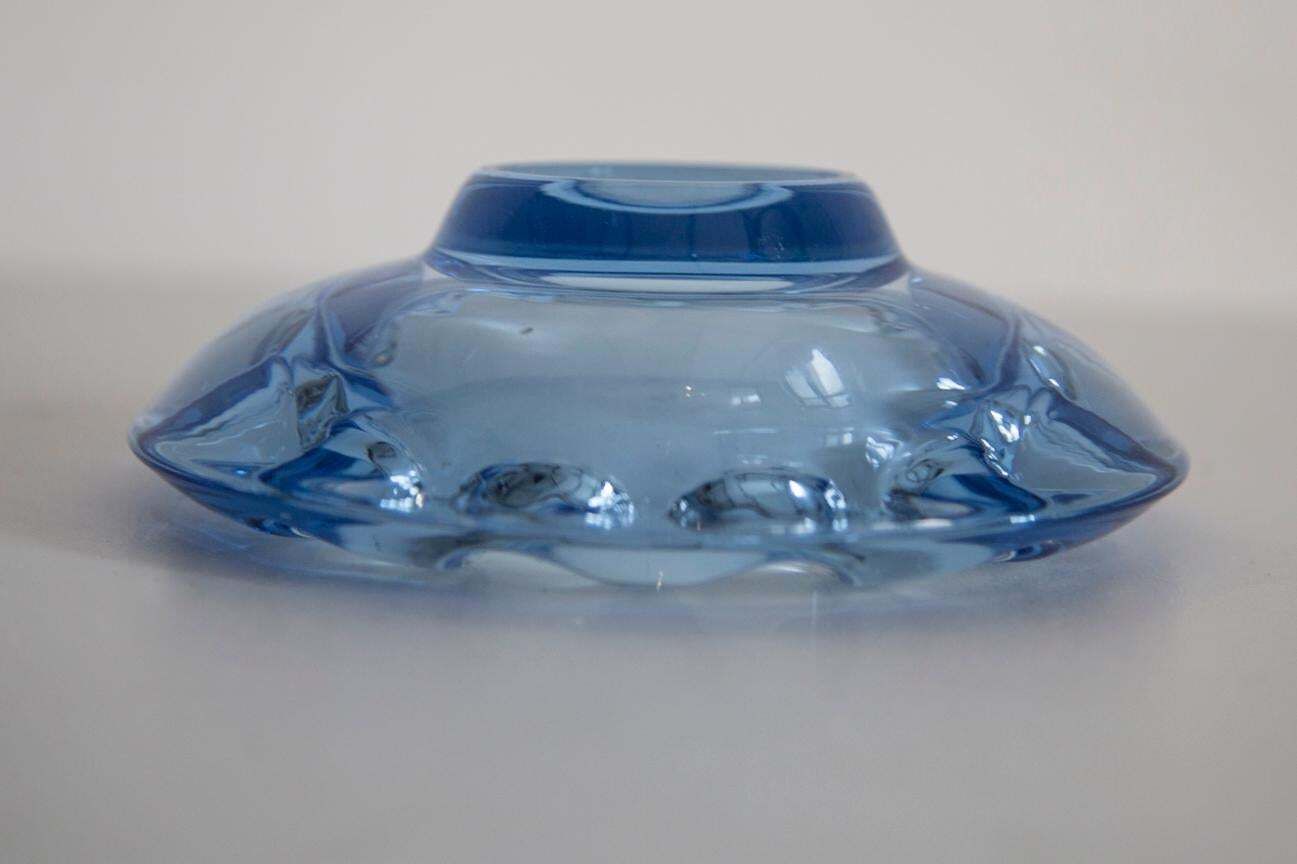 Midcentury Rosice Blue Glass Bowl Ashtray Element, Czech Republic, 1970s photo vintage