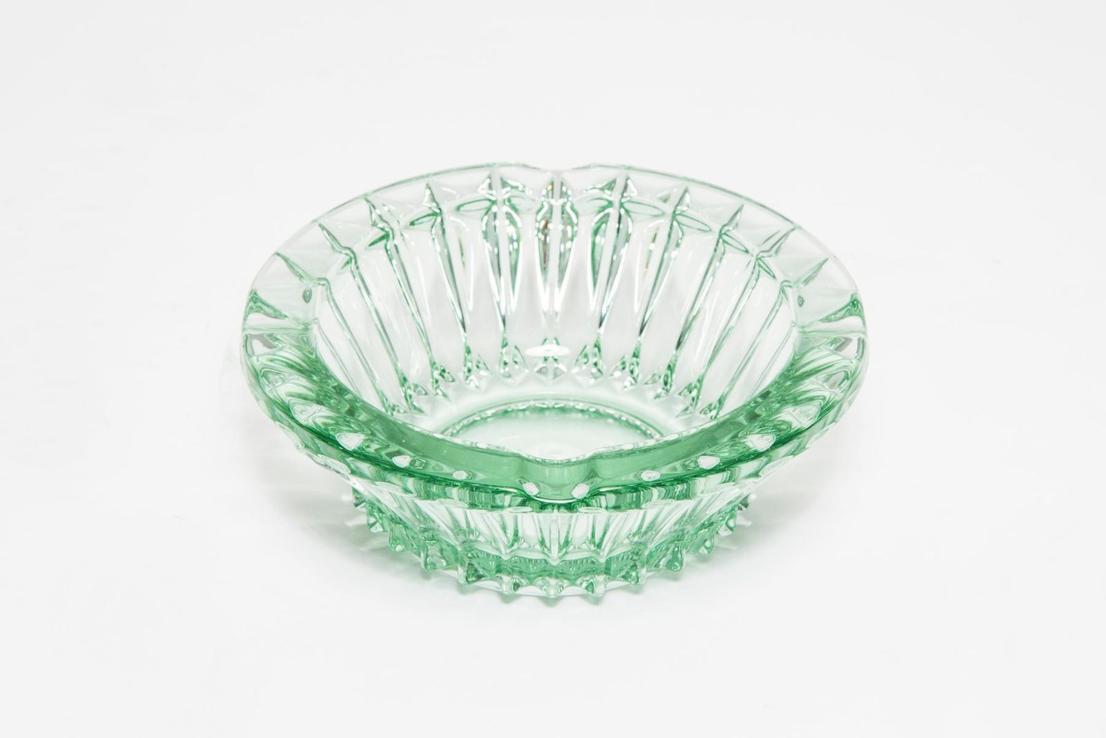 Mid Century Crystal Green Glass Ashtray Bowl, Italy, 1970s photo vintage