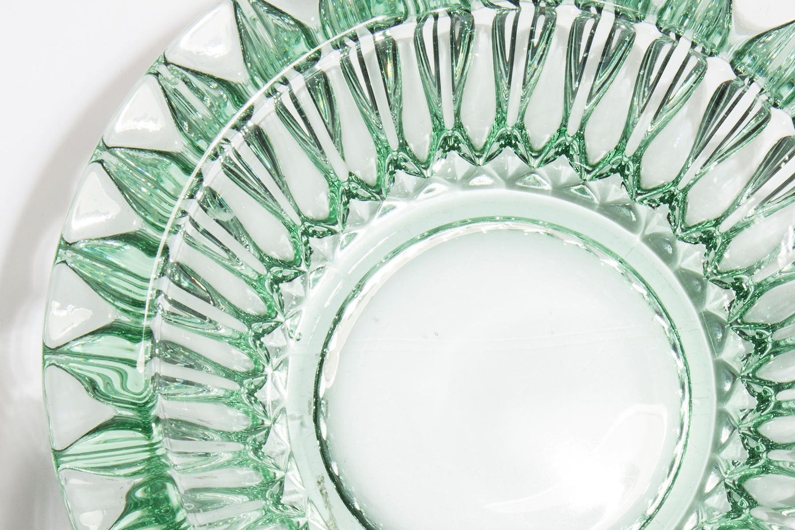 photo for sale Mid Century Crystal Green Glass Ashtray Bowl, Italy, 1970s