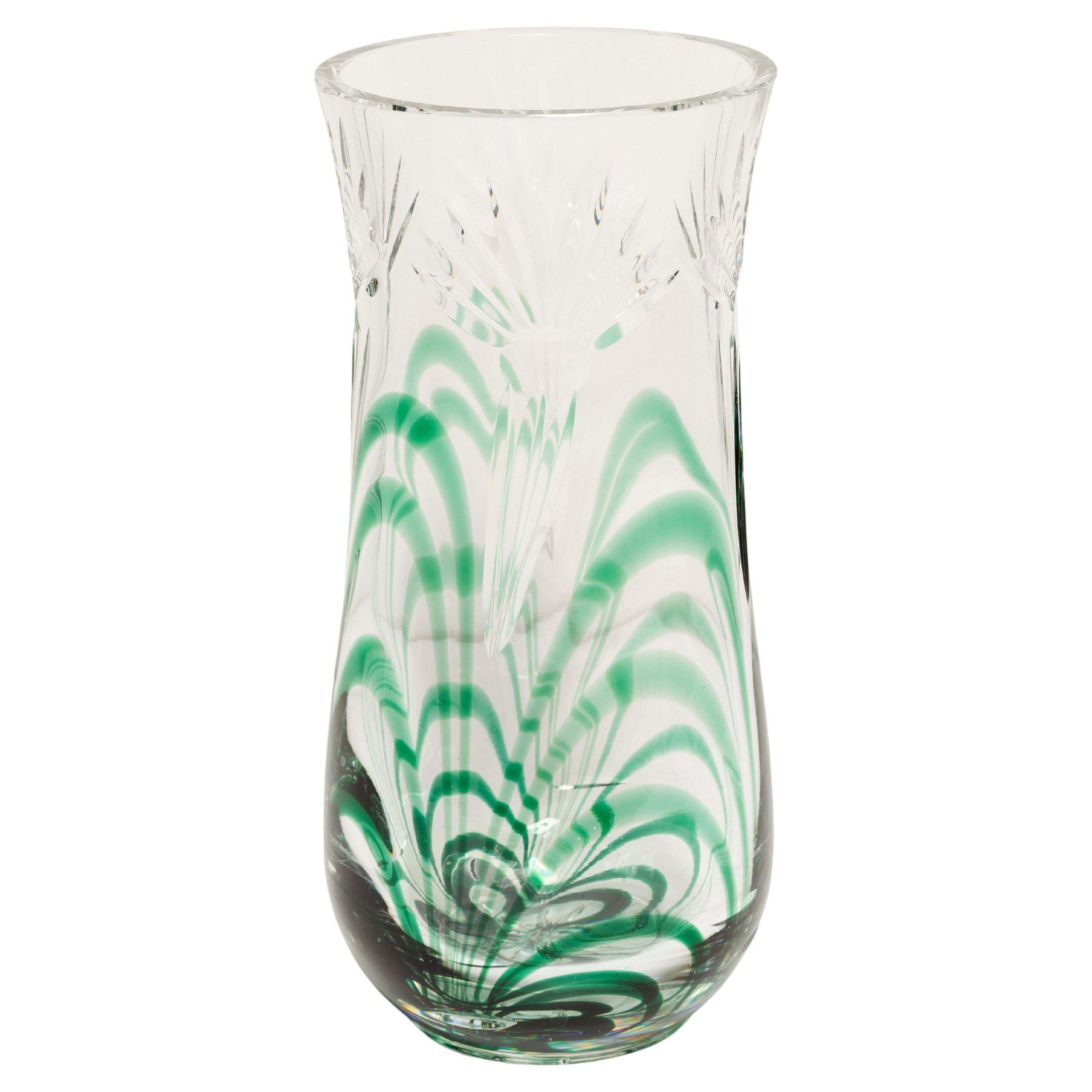 Mid Century Vintage Transparent And Green Crystal Vase, Italy, 1960s