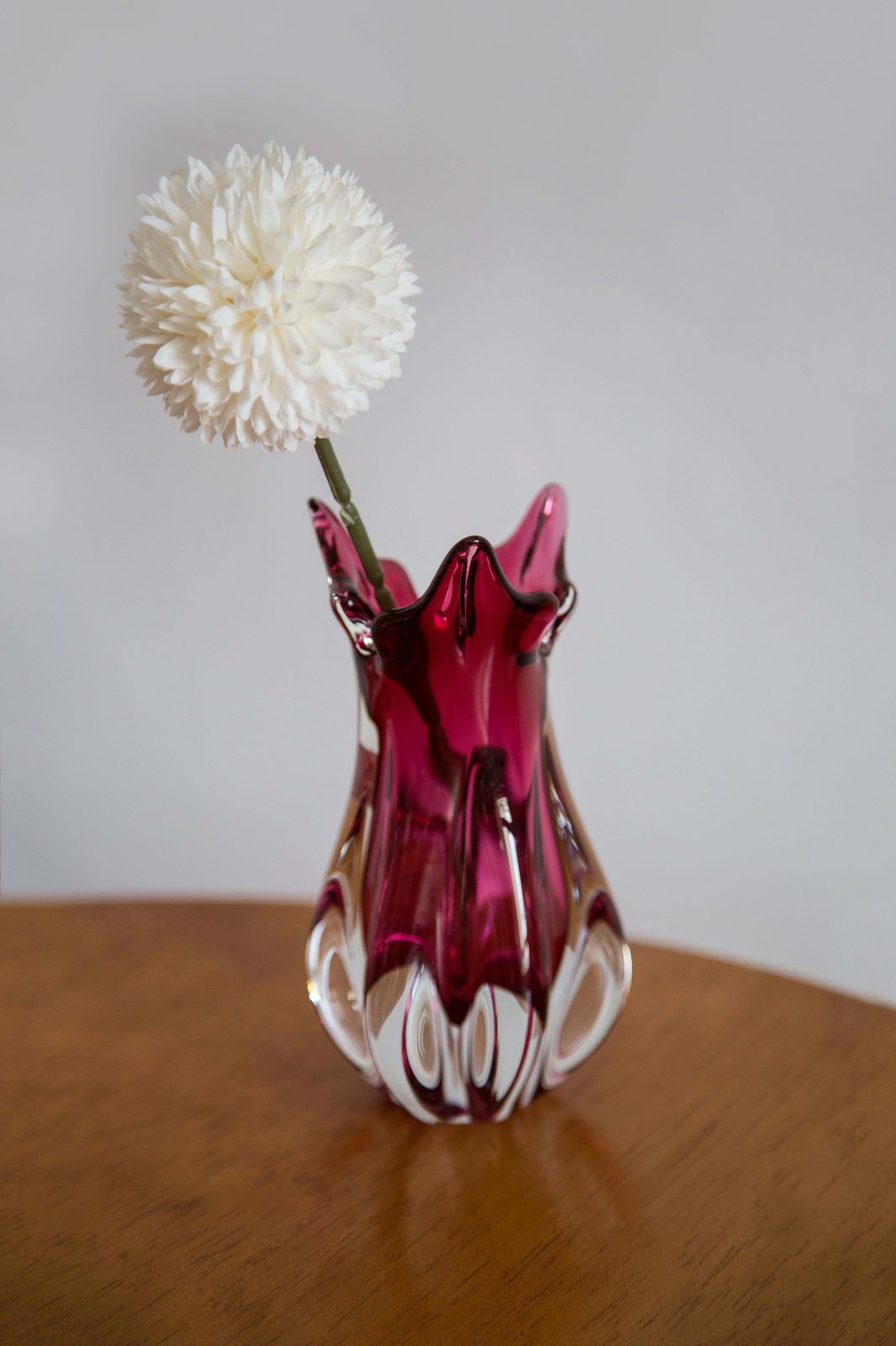 Mid Century Crystal Pink Glass Artistic Vase, Rubin Glass, Czech Republic, 1970s photo furniture