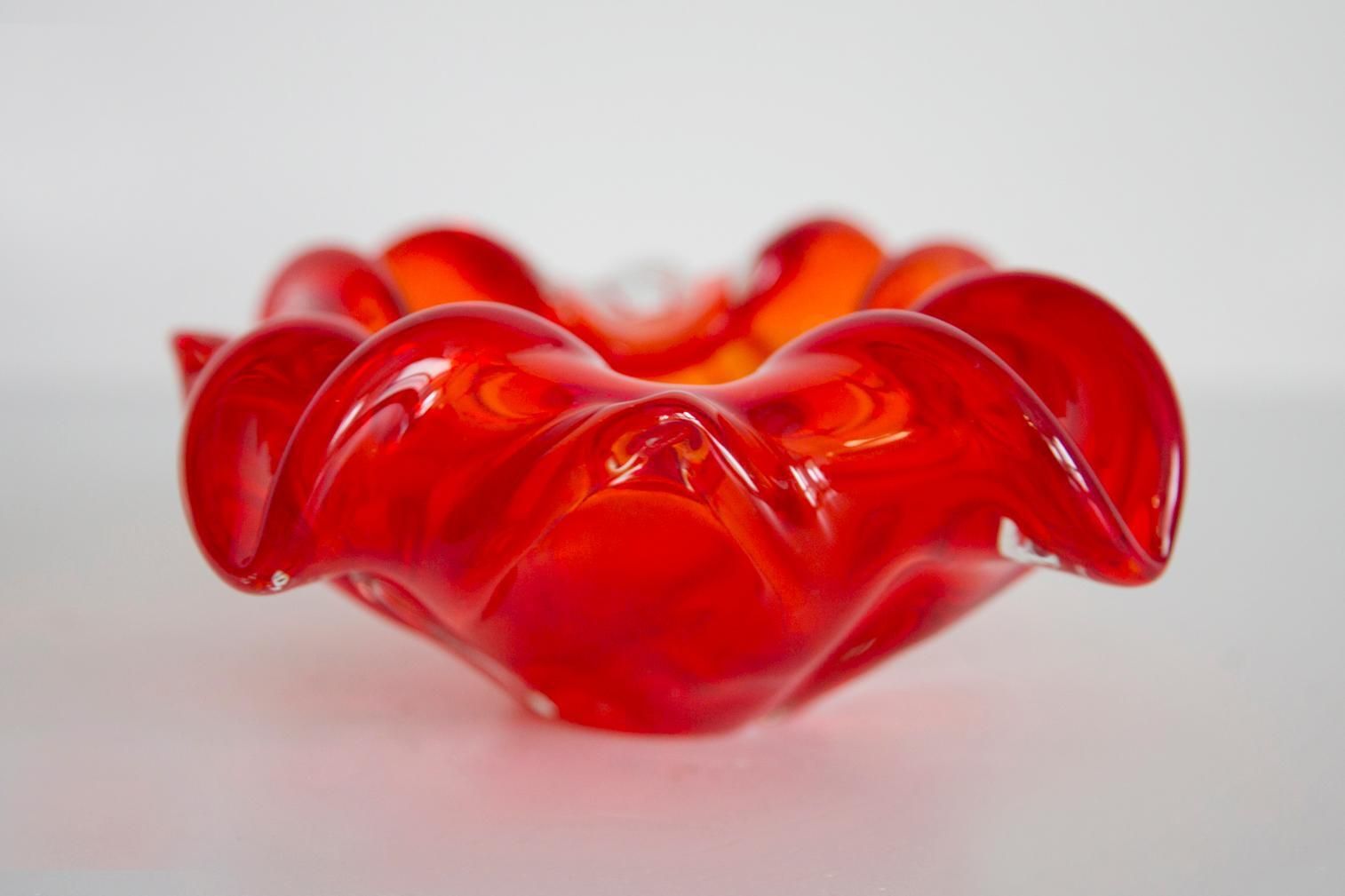 Mid Century Red Artistic Glass Bowl Ashtray, Italy, 1970s photo Home Decor