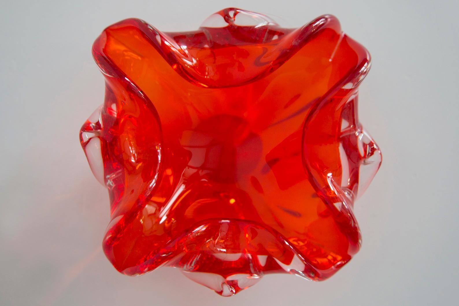 Mid Century Red Artistic Glass Bowl Ashtray, Italy, 1970s photo buy