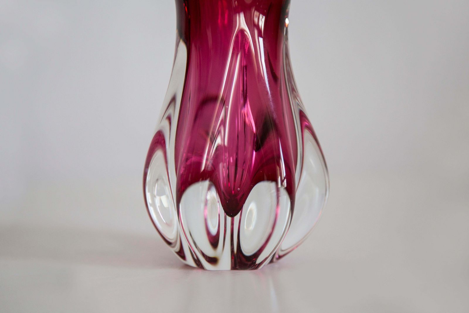 Mid Century Crystal Pink Glass Artistic Vase, Rubin Glass, Czech Republic, 1970s photo buy
