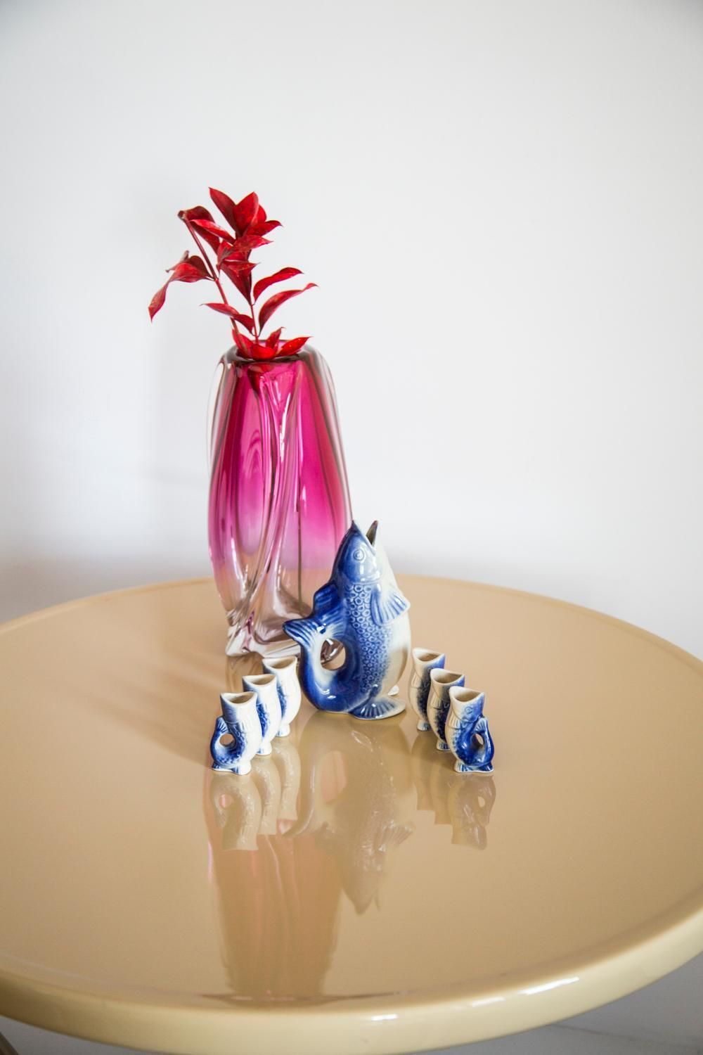 Blue Fish Glass Decanter And Glasses, 20th Century, Europe, 1960s photo furniture