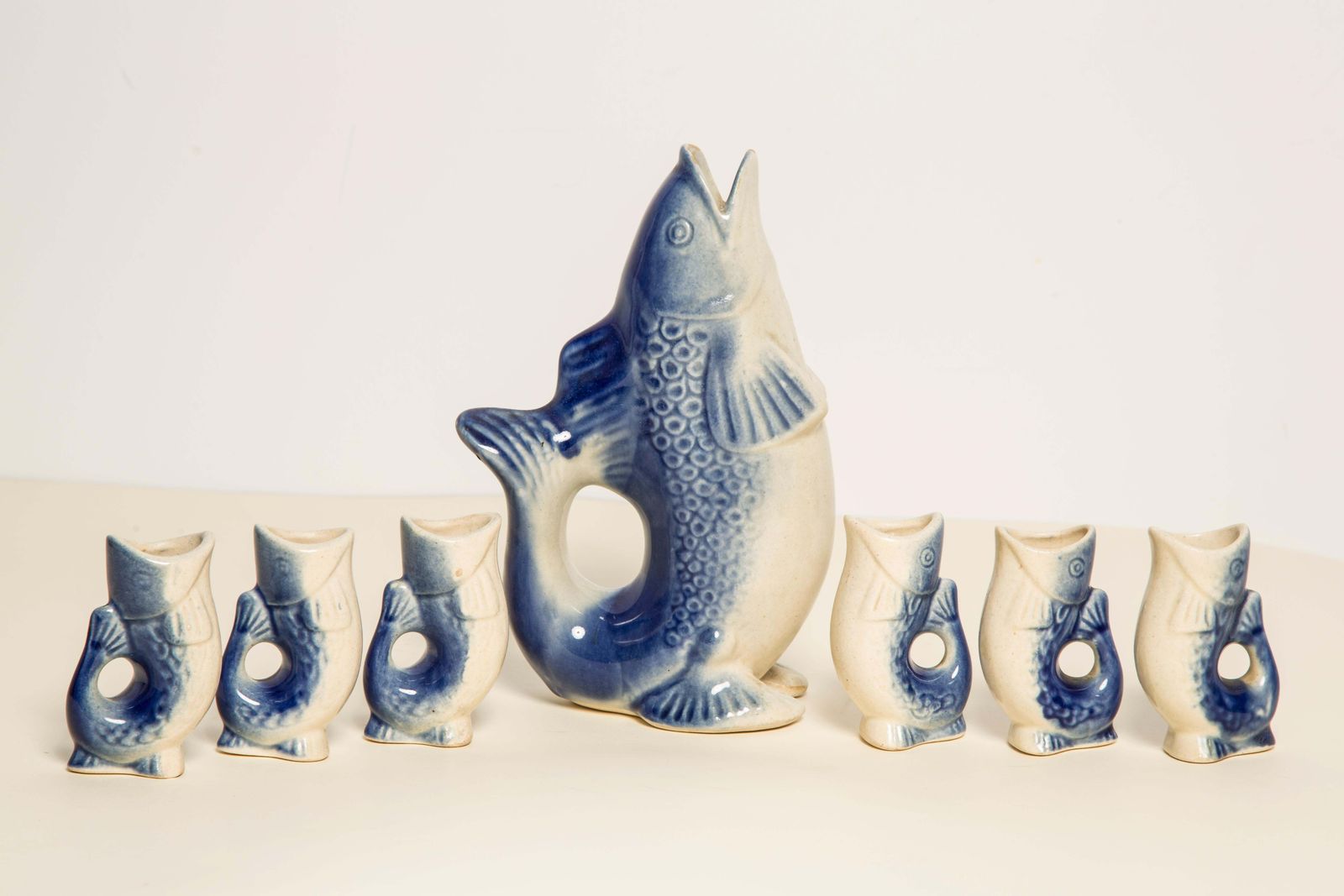 Blue Fish Glass Decanter And Glasses, 20th Century, Europe, 1960s photo buy